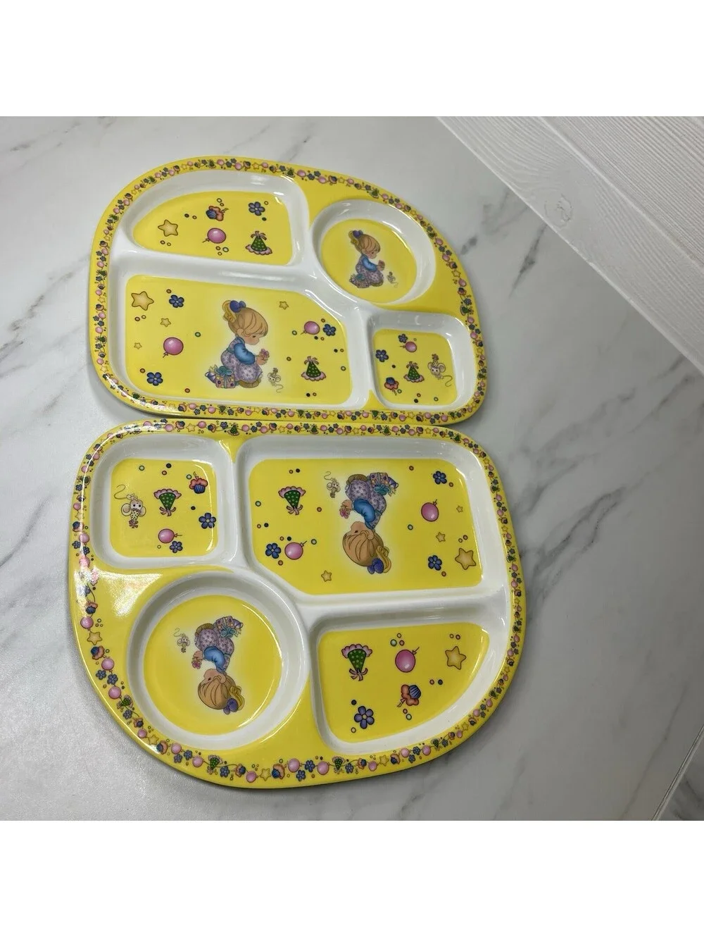 2x Precious Moments Girl Balloons Party Vintage Childrens Kids Divided Plate NEW